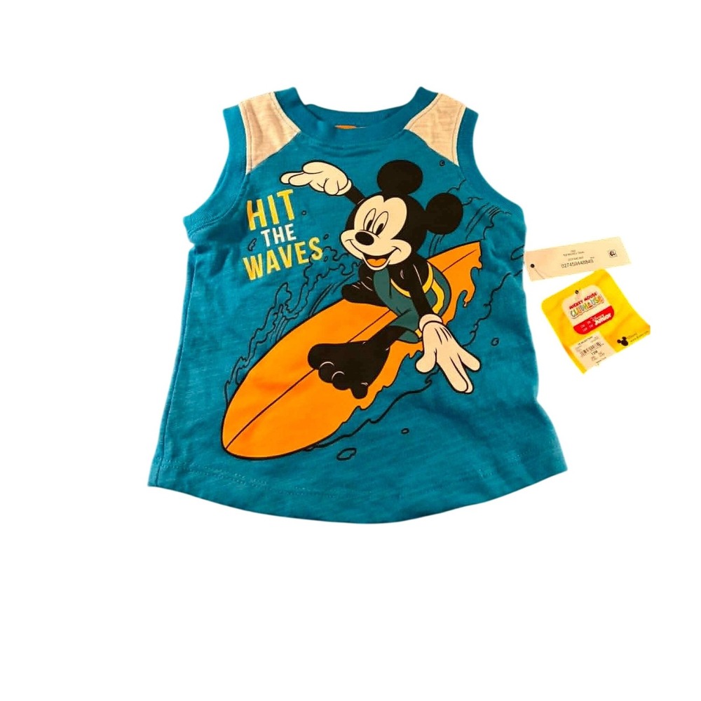 Disney Mickey Mouse Tank Top Baby 12M Blue Surfing Graphic Beach Summer